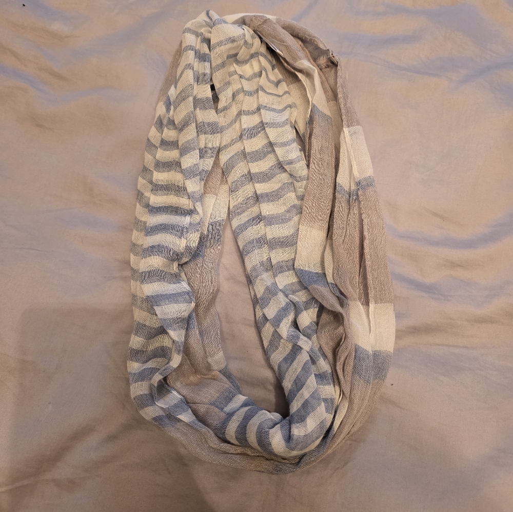 Chic Striped Infinity Scarf in Blue and Beige